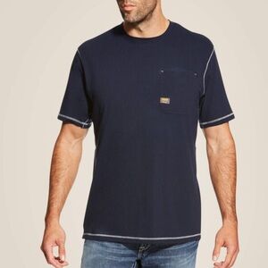 Ariat Rebar Shirt Mens XL Navy Blue Pocket Workwear Utility Crew Tee Work Shirt